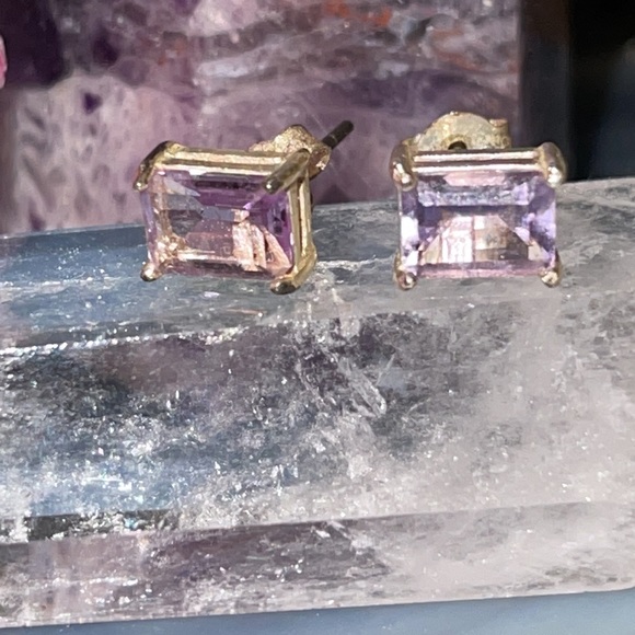 Artisan Sterling Silver Amethyst Stud Pierced Earrings - Picture 3 of 5